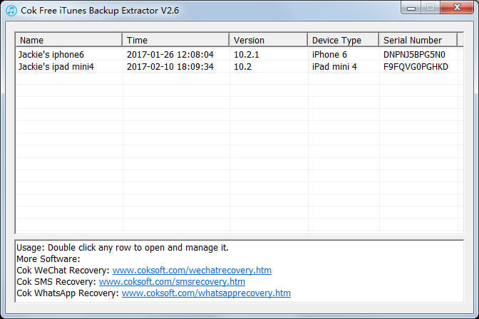 Cok Free iTunes Backup Extractor screenshot